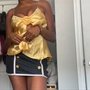 Y2k belle satin yellow babydoll lingerie top with rose detail
